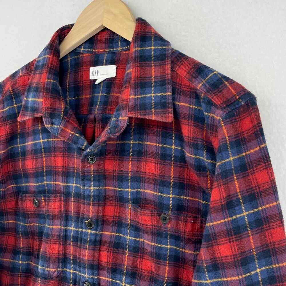 GAP Shirt Mens L Chimneyy Plaid Midweight Flannel Standard Fit Button Up Red